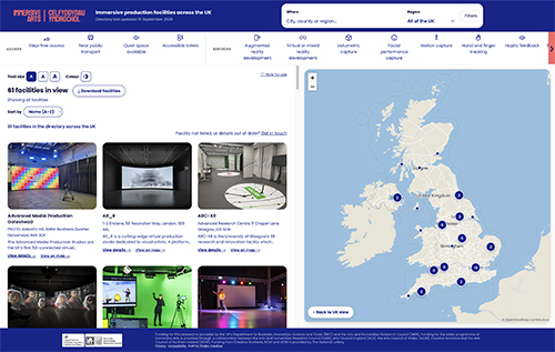 A UK-wide interactive map of immersive production facilities.