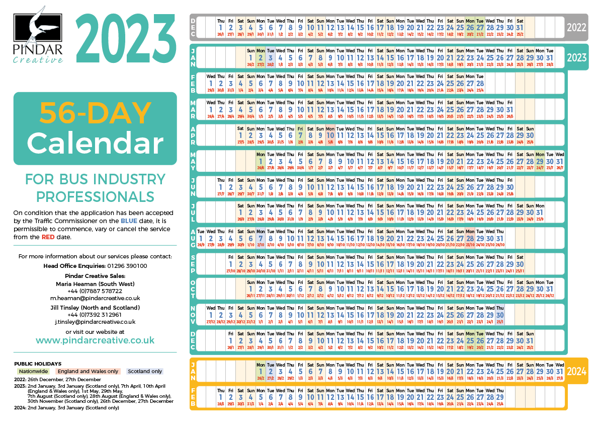 2023 56Day Calendar by Pindar Creative (Travel Information Publicity
