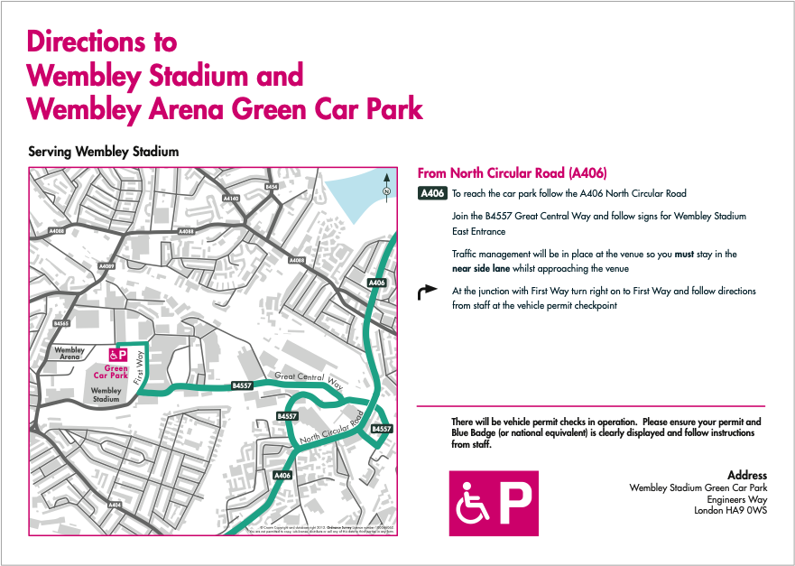 Map for disabled (blue badge holders) - parking for Wembley Stadium/Arena venues