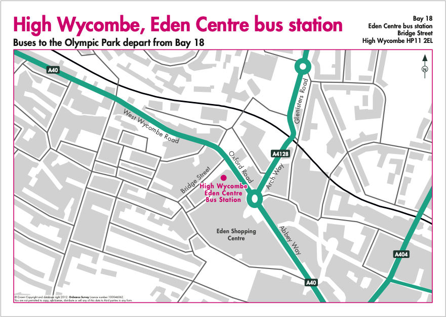 Map for ticket holders - direct coach map from High Wycombe to Olympic Park