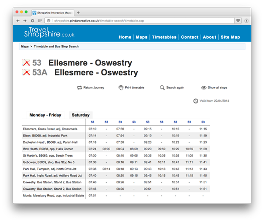 Interactive Timetable Search on desktops, tablets and smartphones