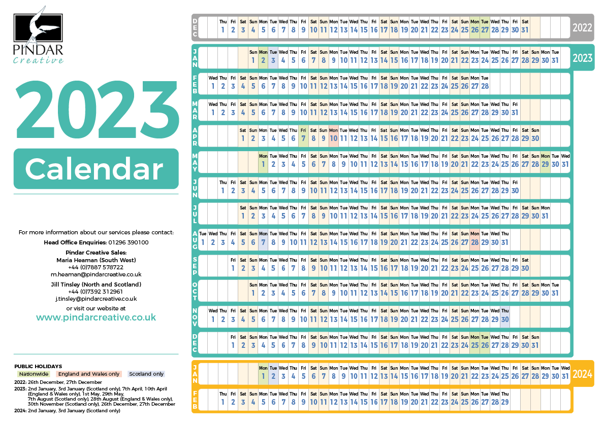 2023 56Day Calendar by Pindar Creative (Travel Information Publicity